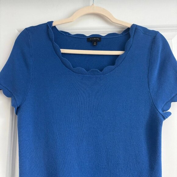 Talbots Scalloped Knit Sweater Dress Sz M Cobalt Blue Fit & Flare Modest A Line - Picture 5 of 10